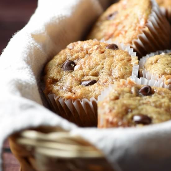 Chocolate Toffee Banana Bread Muffins