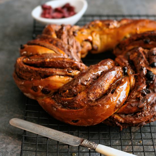 Chocolate hot cross bun loaf