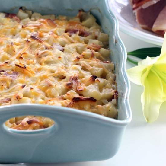 Gouda Cheddar Potato Ham Casserole