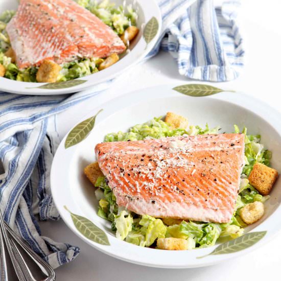 Oven Poached Salmon Caesar Salads