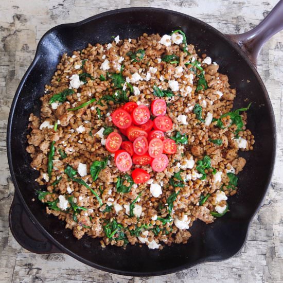 Greek Ground Turkey Lentil Skillet