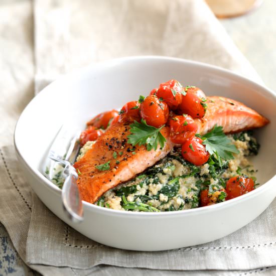 Seared Salmon Kale Quinotto