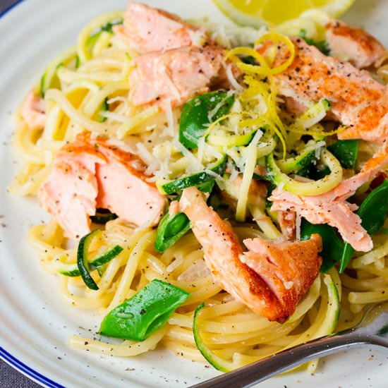 Pan Fried Salmon with Spaghetti