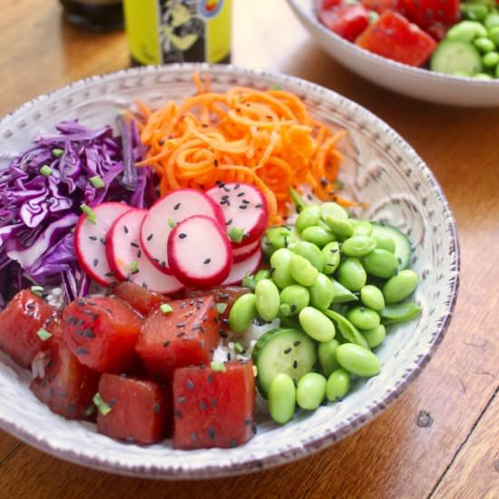 watermelon “tuna” poke bowl