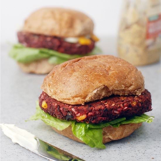 Vegan Black Bean Beet Veggie Burger