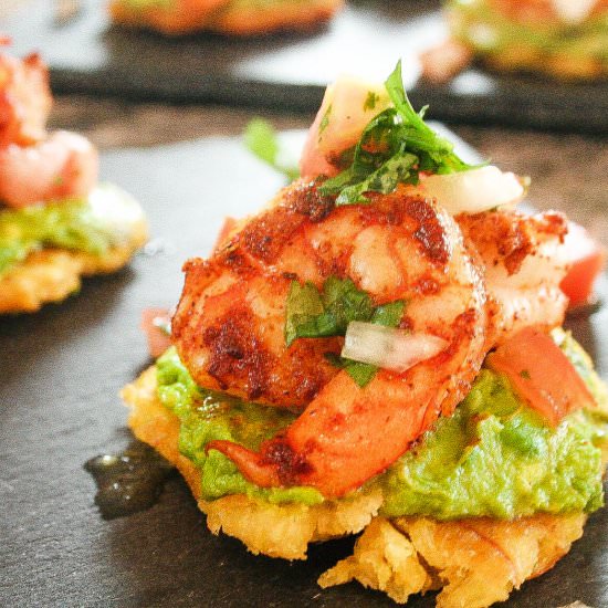 Blackened Shrimp & Avocado Tostones