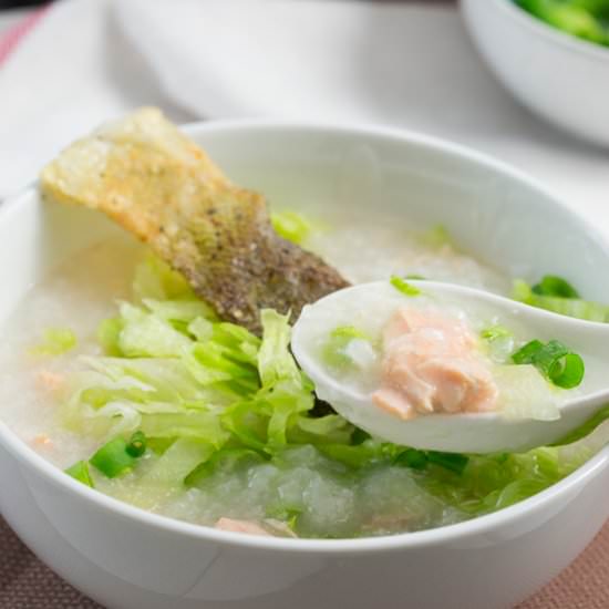 Crispy Salmon Lettuce Congee