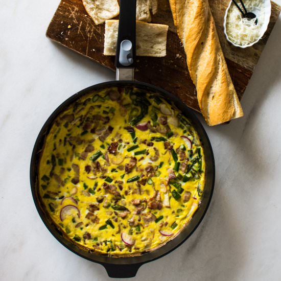Asparagus Radish and Bacon Frittata