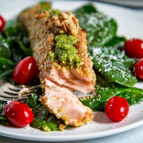 Walnut Crusted Pesto Salmon