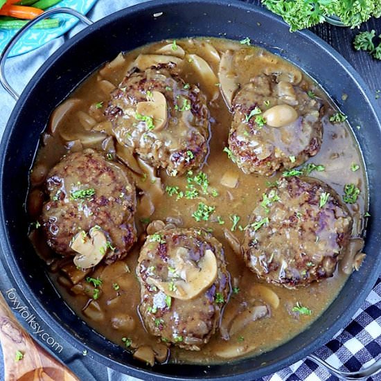 SALISBURY STEAK WITH MUSHROOM GRAVY