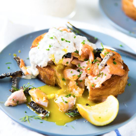 Egg in a hole with Salmon