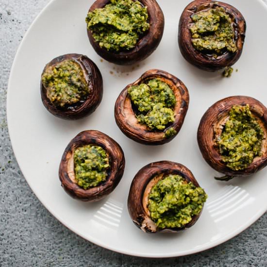 Oilfree Kale Pesto Stuffed Mushroom
