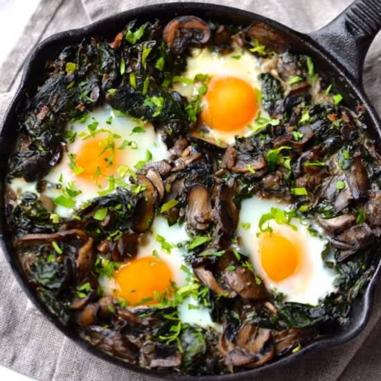 Kale and Spinach Baked Eggs