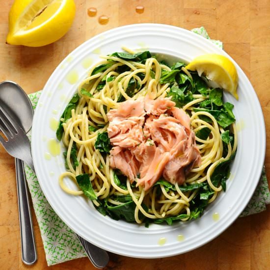 Leftover Salmon Spinach Pasta
