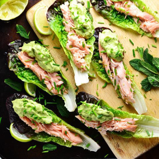 Salmon Lettuce Boats+Minty Guacamole