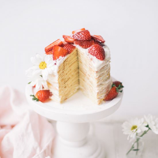 Strawberry Chamomile Crepe Cake
