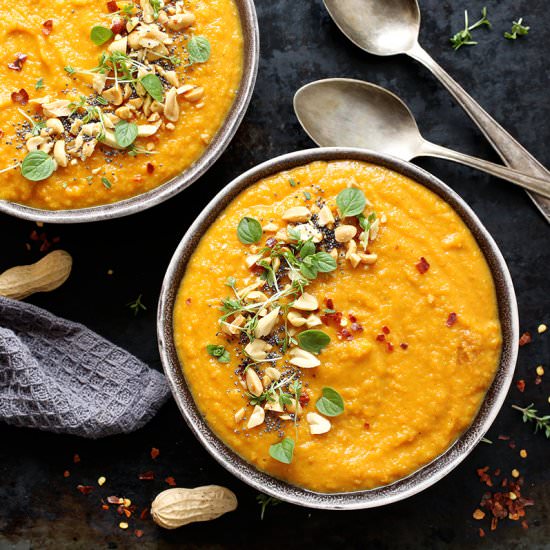 Roasted Carrot Soup with Lentils
