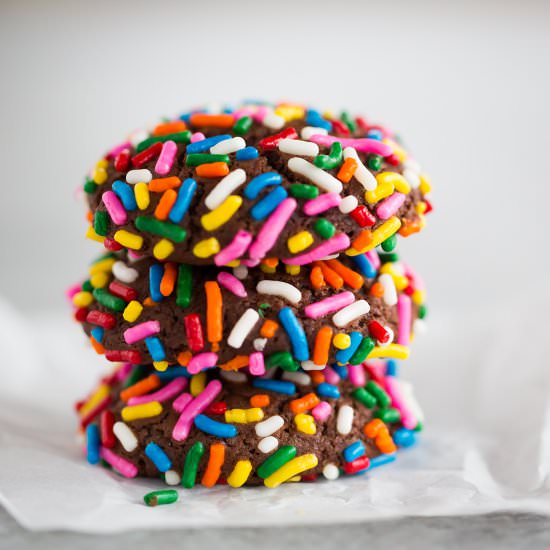 Chocolate Crinkle Sprinkle Cookies