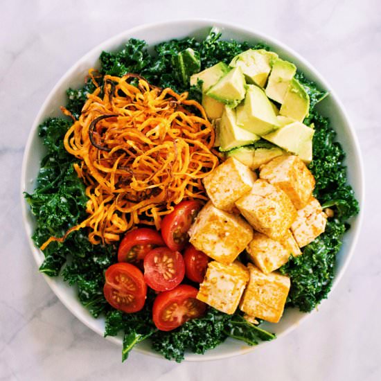 Buffalo Tofu Kale Salad