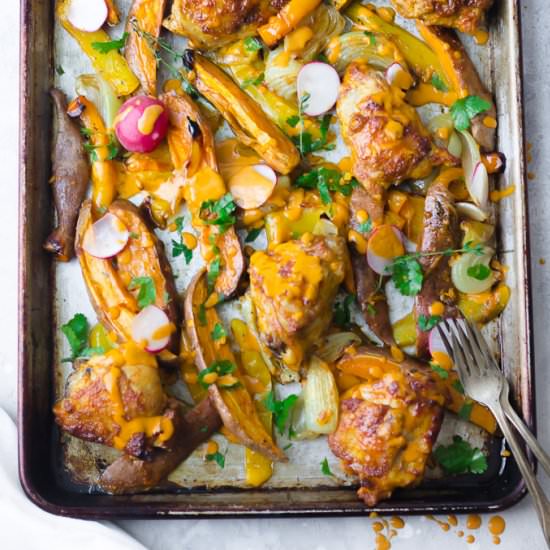 fresno chicken sheet pan dinner