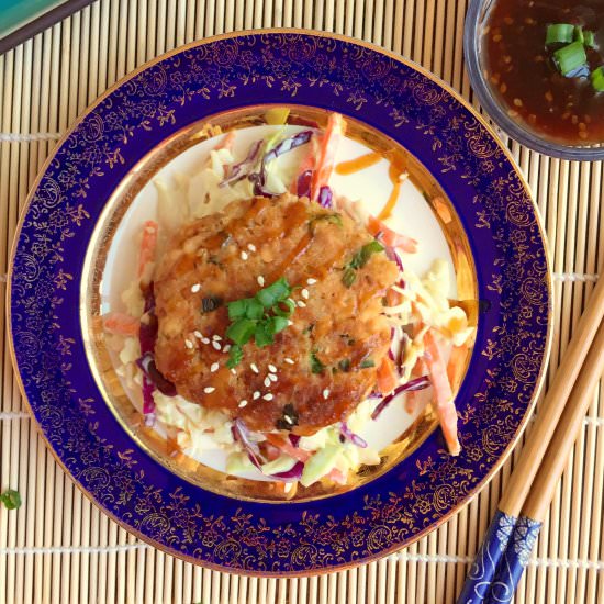 Teriyaki Salmon Cake w/ Wasabi Slaw