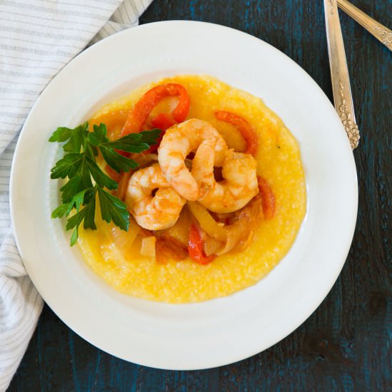 Shrimp and Peppers on Polenta