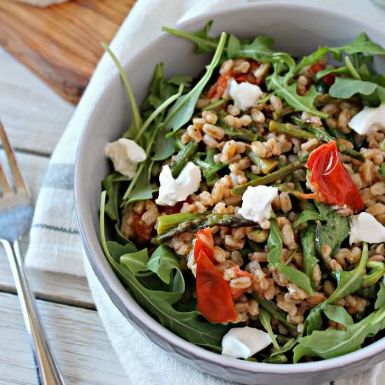 Springtime Farro Salad with Burrata