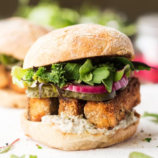 Vegan fish finger sandwich