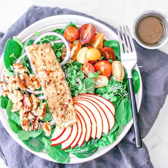 salmon + apple walnut salad