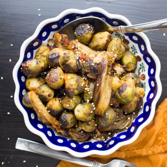 Kimchi and Bacon Brussels Sprouts