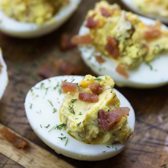 Cheddar Bacon Deviled Eggs