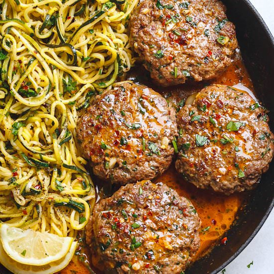 Cheesy Burgers and Zucchini Noodles