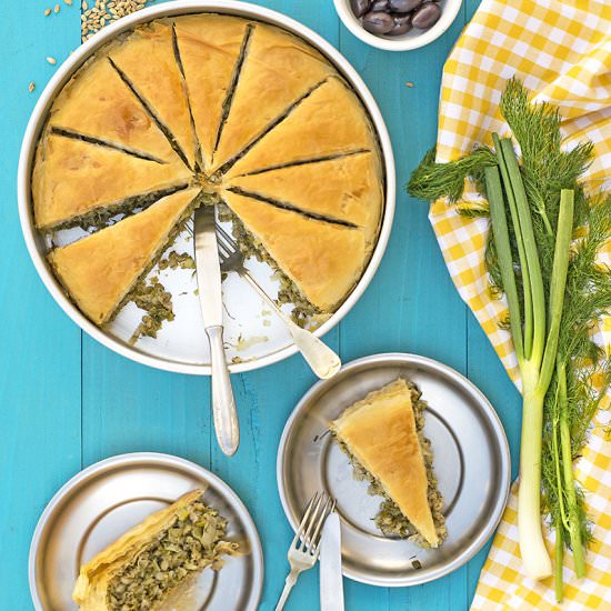 Leek fennel and barley pie
