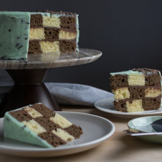 Mint Chocolate Chip Checkered Cake