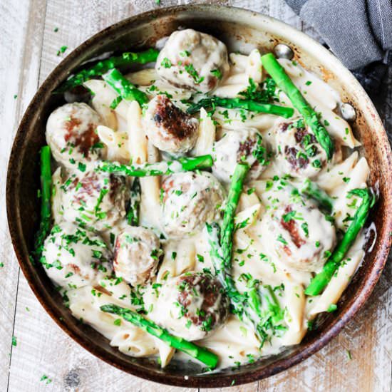 Turkey Meatballs Alfredo Pasta