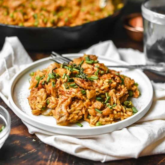 Roasted Pepper + Chicken Orzo Pasta