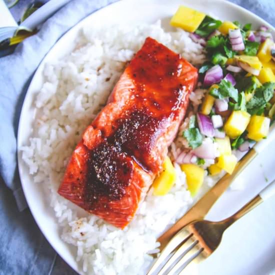 Baked BBQ Salmon with Mango Salsa