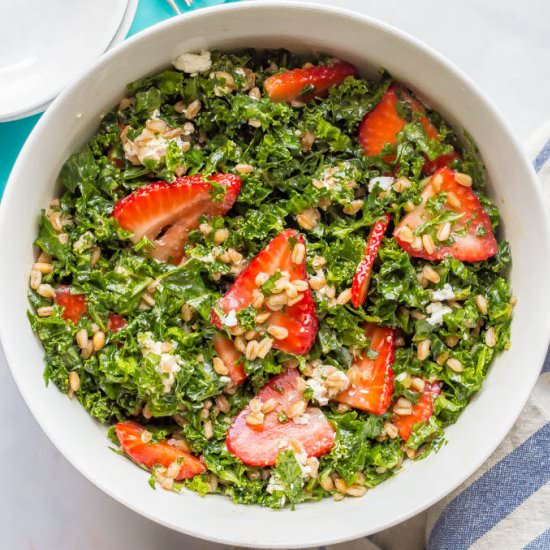 Farro, kale and strawberry salad