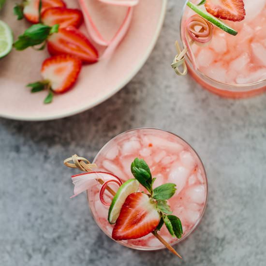 strawberry rhubarb gin rickey