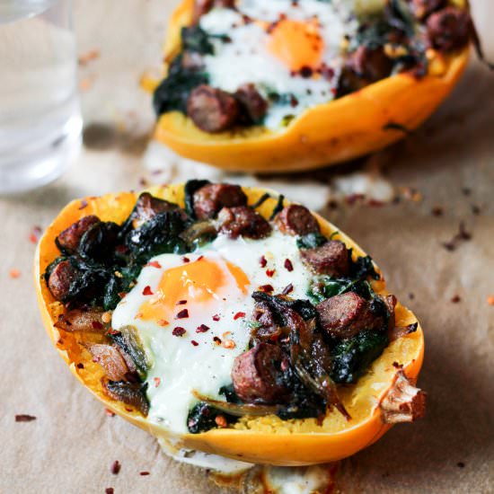 Breakfast Spaghetti Squash Boats