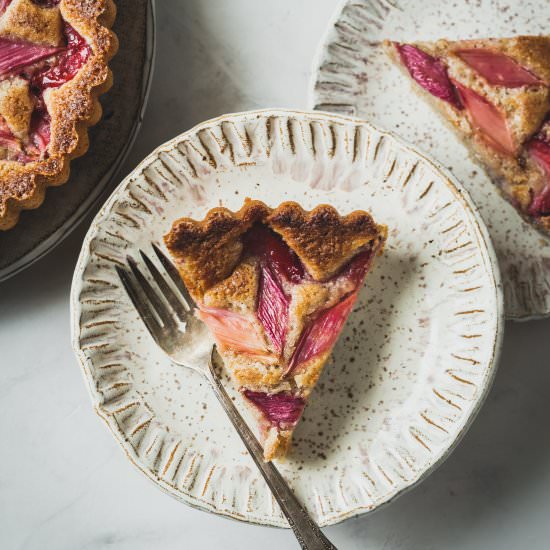 Rhubarb Strawberry Almond Cake