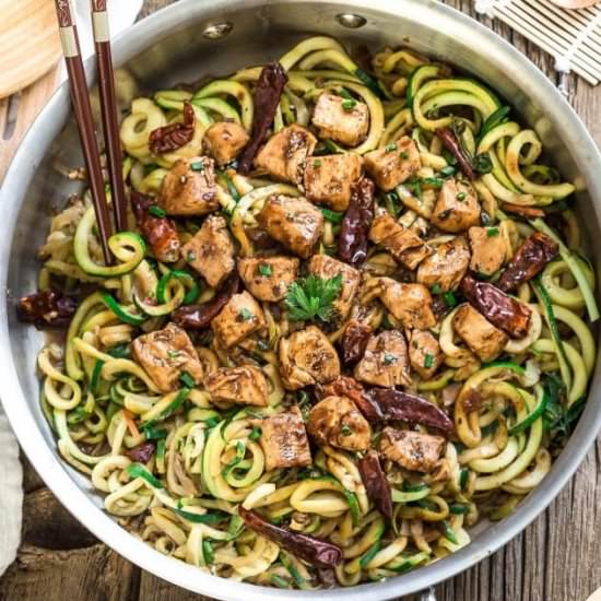One Pot Kung Pao Chicken Zoodles