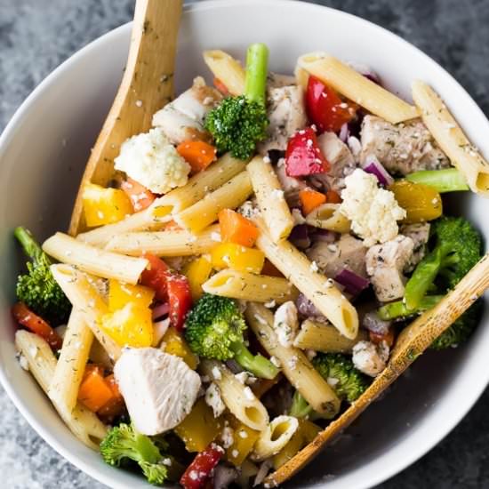 Healthy Greek Chicken Pasta Salad
