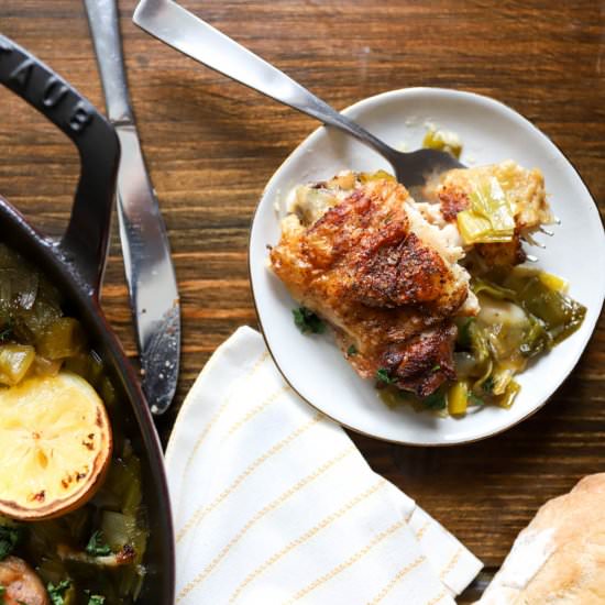 Braised Chicken Thighs with Leeks