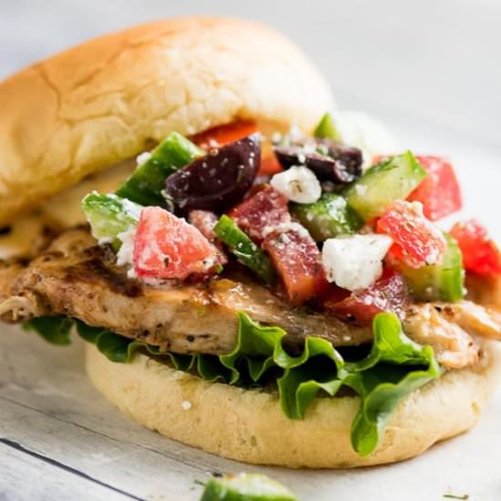 Grilled Greek chicken sandwiches