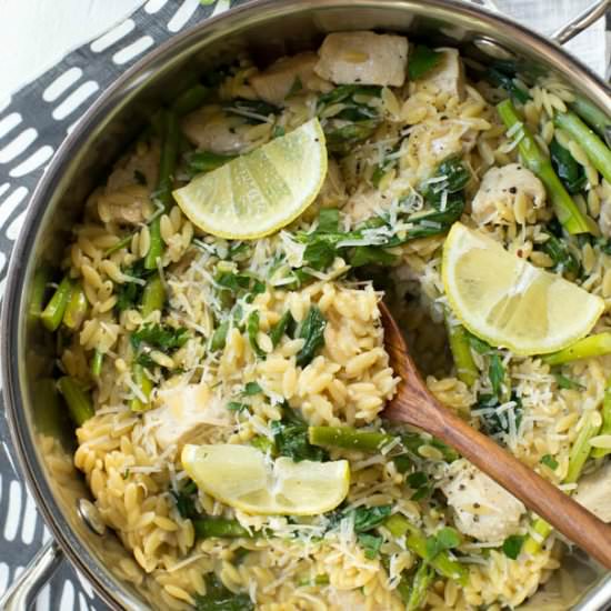 One Pot Lemon Chicken Spinach Orzo