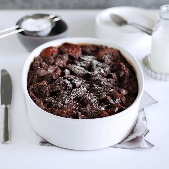 Chocolate challah pudding