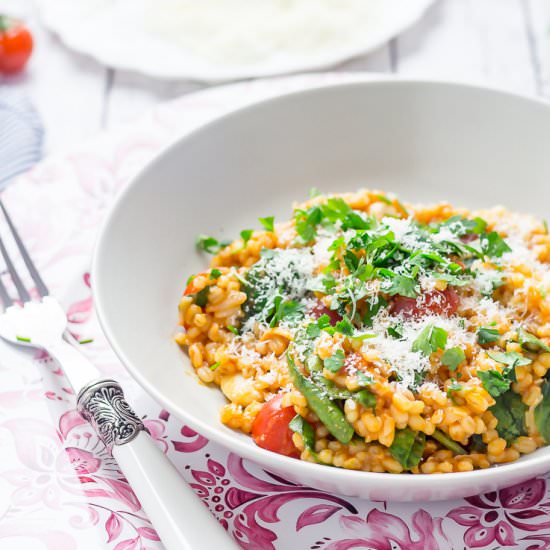 One Pot Cheesy Pearl Barley