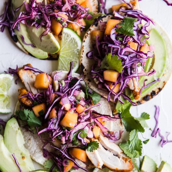 Chicken Tacos with Mango Slaw