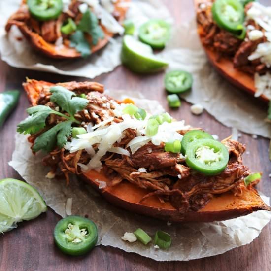 Chicken Mole Stuffed Sweet Potatoes